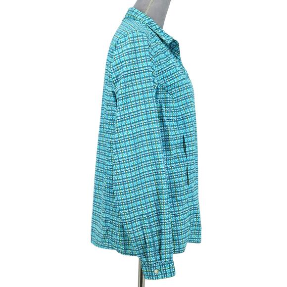 Exofficio Top Womens Large Blue White Plaid Blouse Long Sleeve Vents Pockets - Picture 5 of 16